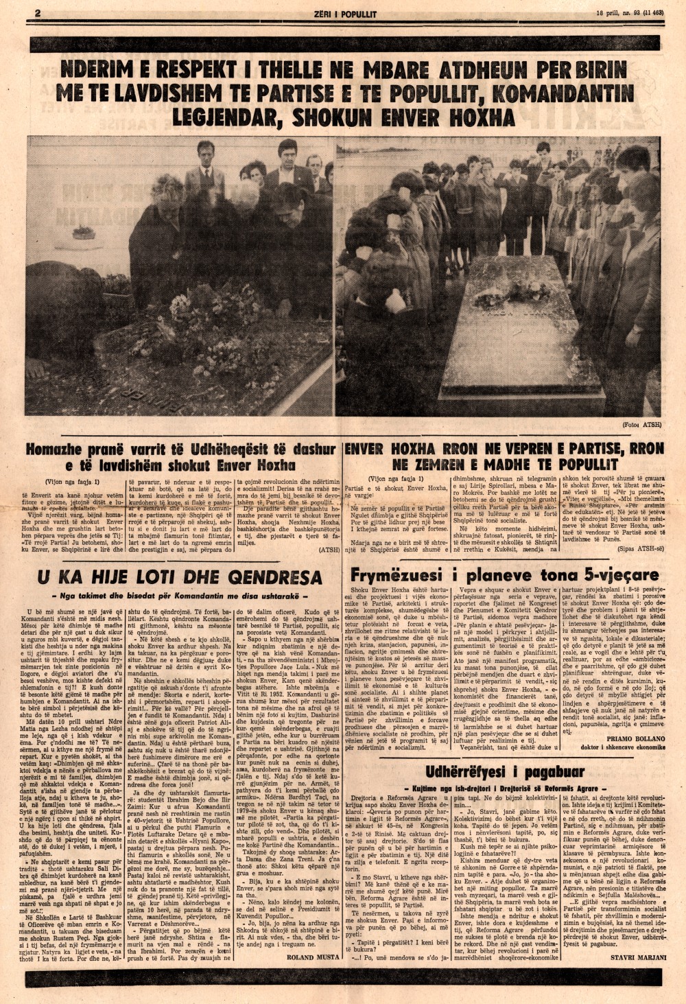 Газета "Зери и популлит" от 18 апреля 1985 года (вторая полоса)